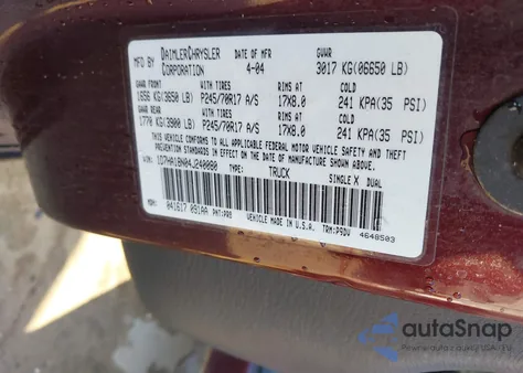 2004 Dodge Ram 1500 St from USA, damaged, VIN 1D7HA18N04J240080